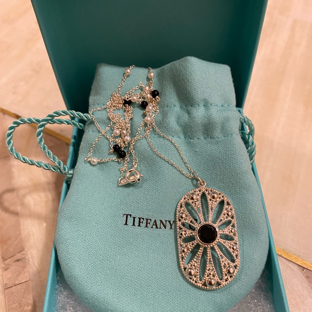 Tiffany & Co.925 Silver Ziegfeld Black Onyx Pearl Necklace